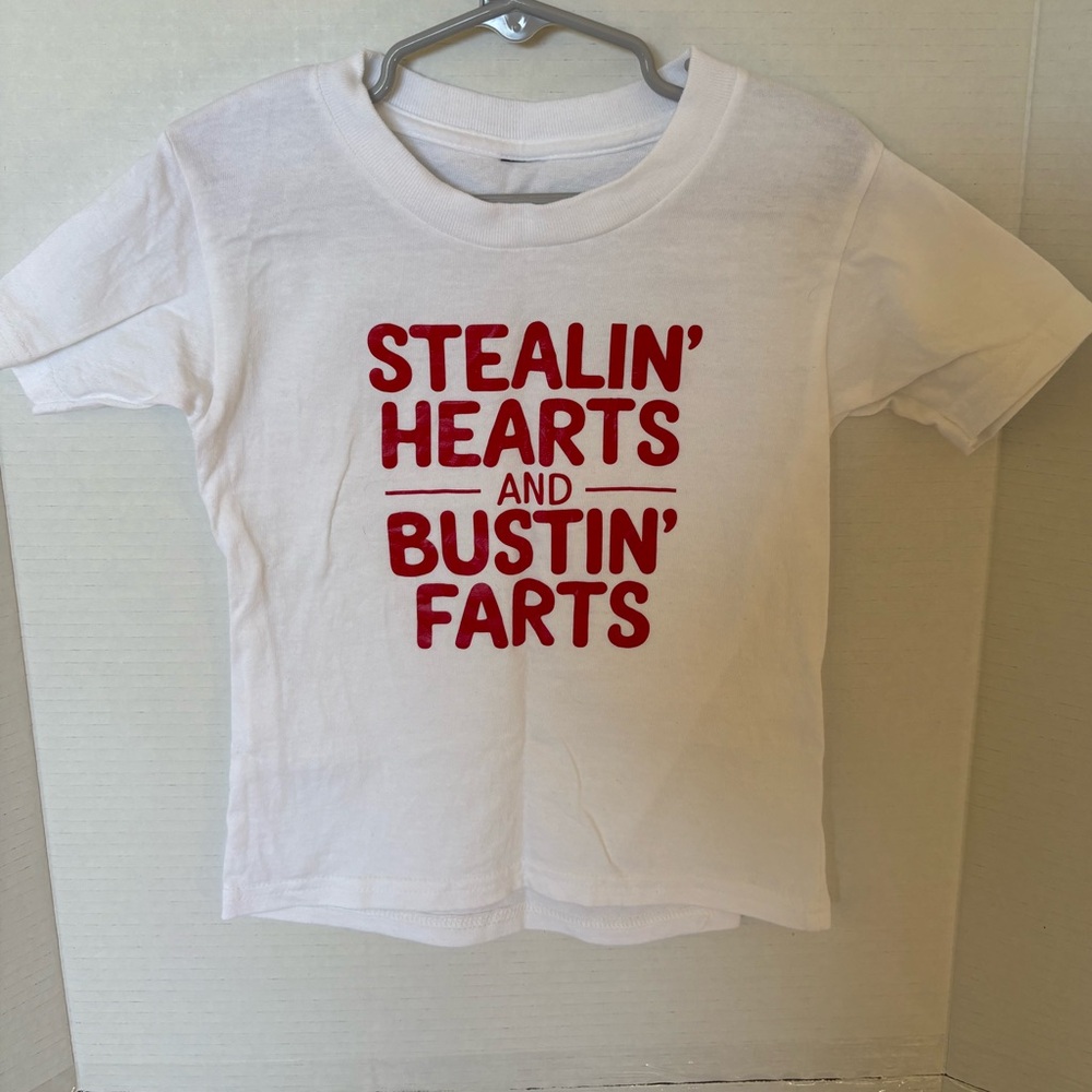 Playful White Tee with Red Print